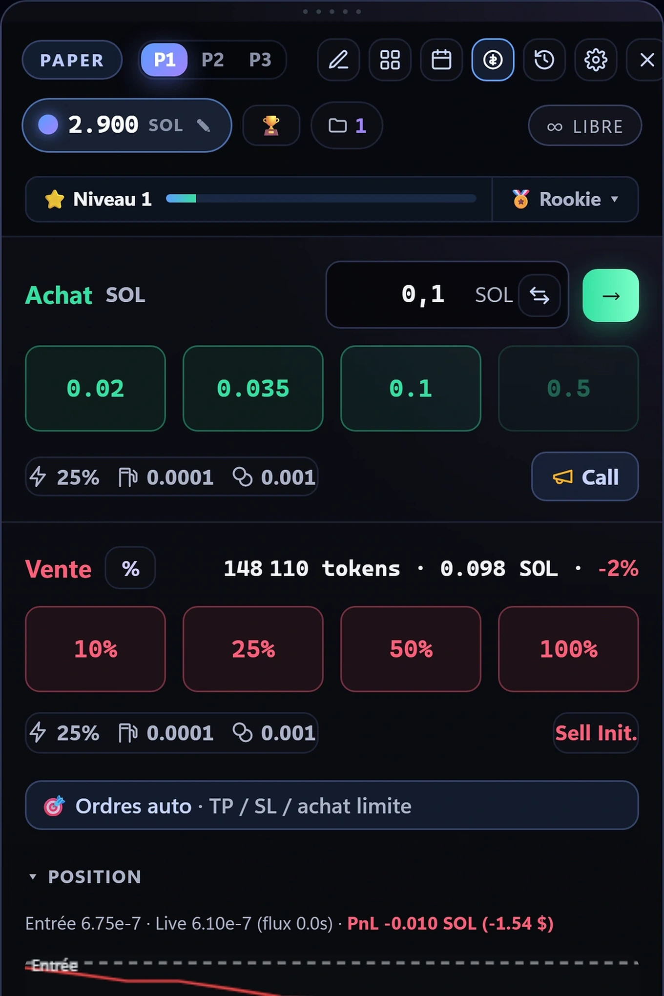 Panneau PAPER de l’extension sur un token